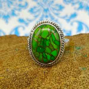 Top Vente 925 Sterling Silver Fine Rings Femmes À La Main Belle Vert Cuivre Turquoise Cabochon GIA Certifié Mariages - Product Image 2