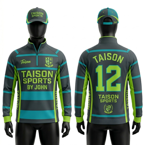 Sudadera deportiva para hombre de alta calidad, 310 GSM, tela de poliéster y elastano, base azul marino, paneles dorados, logotipo sublimado personalizado - Product Image 3