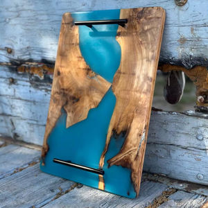 Vajilla decorativa rectangular de madera maciza Real Natural para servir fruta, plato de postre, bandeja para servir café, bandeja para servir café - Product Image 1