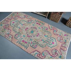 พรมตุรกี 3.4x6.6 ฟุต (104x202 ซม.) ลายสัตว์สีชมพู พรมวินเทจ - Product Image 4