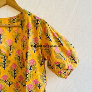 Hermoso Vestido Estampado Floral en Bloques de Algodón, Vestido para Uso Casual, Vestido Estampado a Mano - Product Image 4
