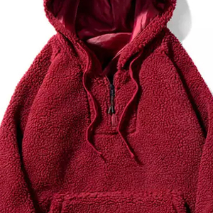 <b>Men's</b> 100% Cotton <b>Sherpa</b> <b>Hoodie</b> Winter Outerwear with Half Zipper Closure Solid Plain Dyed Warm Thick Streetwear Style - Product Image 6