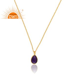 Meilleure vente de collier pendentif en argent sterling plaqué or 18 carats avec améthyste quartz et pierres précieuses Demi Fine Jewelry Manufacturer - Product Image 2