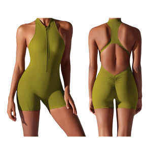 Mono de mujer con logotipo personalizado con cremallera de secado rápido sólido Fitness deporte activo desgaste entrenamiento 2 piezas conjunto Fitness Yoga Wear Playsuit - Product Image 4