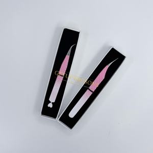 Pinzas para Extensión de Pestañas de Acero Inoxidable, Pinzas de Aislamiento con Punta de Fibra, Recubrimiento en Polvo Rosa Blanco, Herramienta Profesional para Pestañas - Product Image 2