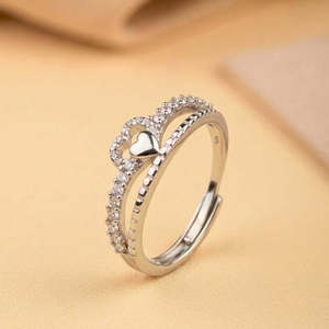 NOVAMART Fine Zarkan <b>Crown</b> Heart Romantic Sterling Silver <b>Ring</b> Rhodium Plated with Zircon and Pearl Inlay Fine Jewelry for Every - Product Image 2
