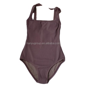 Traje de baño para mujeres americanas de exportación, traje de baño marrón de Seersucker, traje de baño sólido, traje de baño Halter sin espalda, traje de baño elegante para mamá - Product Image 1