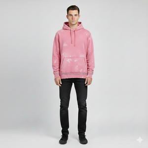 Sudadera con capucha para hombre al por mayor, con cremallera, efecto desgastado, estilo vintage, algodón grueso, streetwear, con logo personalizado de dibujos animados y efecto pintado. - Product Image 3