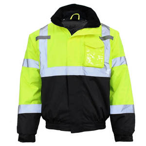 High Quality Winter Security <b>Men's</b> Canvas Stand Collar Quilted Hooded Breathable Reflective Safety <b>Jacket</b> with Front Logo - Product Image 1