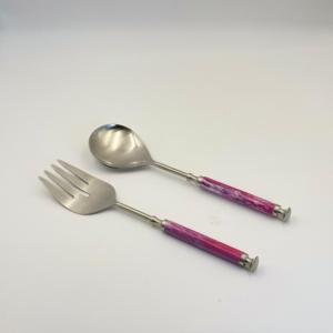 High Quality Metal Decorative Serving Set Stainless Steel Silver <b>Salad</b> Server Set With Resin Handle Kitchenware <b>Spoon</b> Set - Product Image 3