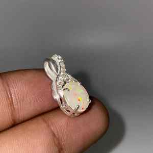 จี้เงินแท้สไตล์วินเทจ925เหลี่ยมเพชรพลอยโอปอลสีขาวธรรมชาติคุณภาพสูงสำหรับเด็กเครื่องประดับแฟชั่น - Product Image 2
