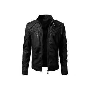 Chaqueta de cuero negro para motocicleta, Cazadora Bomber de cuero genuino para hombre, venta al por mayor - Product Image 3