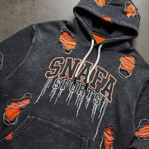 Vente en gros de sweats à capuche en coton 100% lourd, surdimensionnés, personnalisés, broderie usée, sweat à capuche épais, poids lourd, pour hommes, lavage à la pierre - Product Image 4