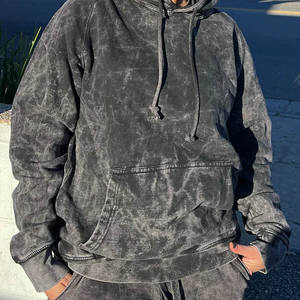 เสื้อกันหนาวมีฮู้ดแบบสวมหัวผ้าฝ้ายผสมแนวสตรีทวินเทจสีดำโลโก้กำหนดเอง - Product Image 3