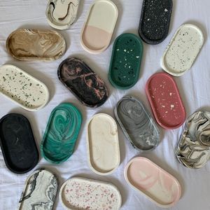 Plateau ovale gravé fleur plat béton Silicone moule ciment stockage plaque plat résine époxy moule pour la décoration de la maison - Product Image 1