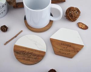 ที่รองแก้วทำจากไม้และเรซิ่นพร้อมลายหินอ่อนสุดหรูเครื่องใช้บนโต๊ะอาหารสไตล์คลาสสิกสำหรับบ้านสมัยใหม่ - Product Image 1