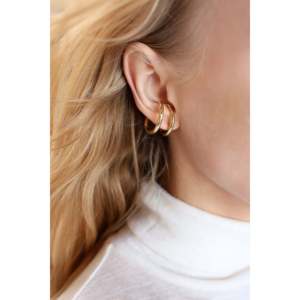 Lena Double Passage Geometric Ring/Ear <b>Cuff</b> <b>Earrings</b> Gold Plated Sculptural Trendy Copper Pearl Diamond for Weddings Parties - Product Image 1