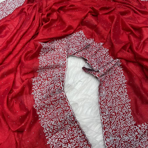 Diseñador indio nupcial de moda pesado floreciente Vichitra tela de seda bordado Sari diseñador étnico de moda nupcial exclusivo Saree - Product Image 1