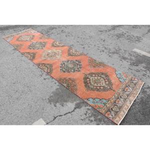 Tapis vintage en laine turque de 32 pieds x 12 pieds en patchwork classique orange et bleu pour un décor de salon de grande surface pour les adolescents - Product Image 2