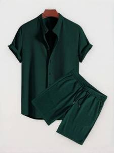 ชุดเสื้อผ้าฝ้ายสำหรับผู้ชายแฟชั่นฤดูร้อนระบายอากาศได้ดี2025เสื้อยืดคอกลมแขนสั้นและกางเกงขาสั้น2ชิ้นเสื้อลำลองทรงหลวม - Product Image 4