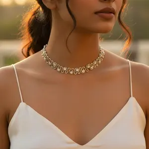 Collier ras de cou pour femme en argent 925 avec zircone cubique plaqué or, chaîne à maillons, cadeau de mariage avec émeraude, perle, moissanite, diamant - Product Image 3