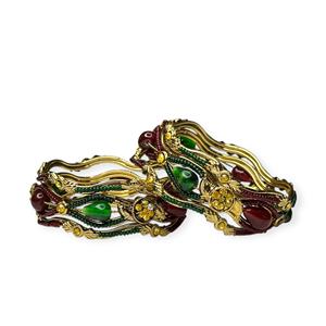 Conjunto de Brazaletes de Perlas Multicolores Geométricos de Diseño Chapados en Oro, Joyería de Moda para Novias, Aniversarios y Fiestas - Product Image 2