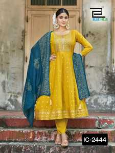 Plus belle mode indienne tendance pour les femmes longue Banglory soie avec broderie Anarkali Kurti robe avec Dupatta ensemble pour les femmes - Product Image 2