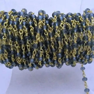 3 Pieds-London Blue Topaz Hydro Quartz Chapelet Chaîne Rondelle Faceted Beaded 3mm Size Hydro Quartz Bead Chain Prix de gros - Product Image 1