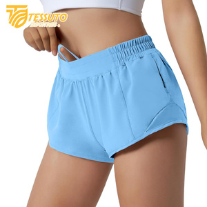 Pantalones cortos deportivos para correr de secado rápido al por mayor, pantalones cortos deportivos de doble capa con cintura elástica para entrenamiento activo, pantalones cortos de yoga para ciclismo al aire libre para mujer - Product Image 2