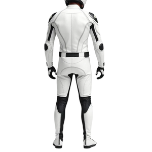Custom Motorbike 1 & 2 Pc Real Cowhide Leather Racing Protective Suit For Men CE Armored Protected White Leather Motorcycle Suit - Product Image 3