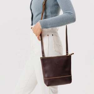 Bolso Bandolera de Cuero Genuino, Color Sólido, Cierre de Cremallera, Estilo Minimalista, Uso Diario, Bolso Tote para Mujer - Product Image 2