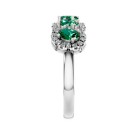 Bague élégante à 5 pierres Pierre naturelle Émeraude Pierre précieuse Argent sterling Diamant naturel Halo Réglage classique Anniversaire de fiançailles