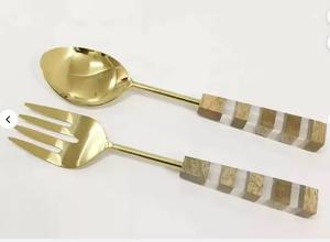 มีด้ามจับยาวทำจากโลหะทองเหลือง, มีด้ามยาวมีดีไซน์เรียบง่ายมีด้ามจับช้อนตักสลัด - Product Image 2