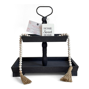 Plateau en bois à 2 niveaux support de décor de ferme avec poignée nourriture Fruits Cupcakes affichage plateau de service rustique à plusieurs niveaux pour un usage domestique - Product Image 2