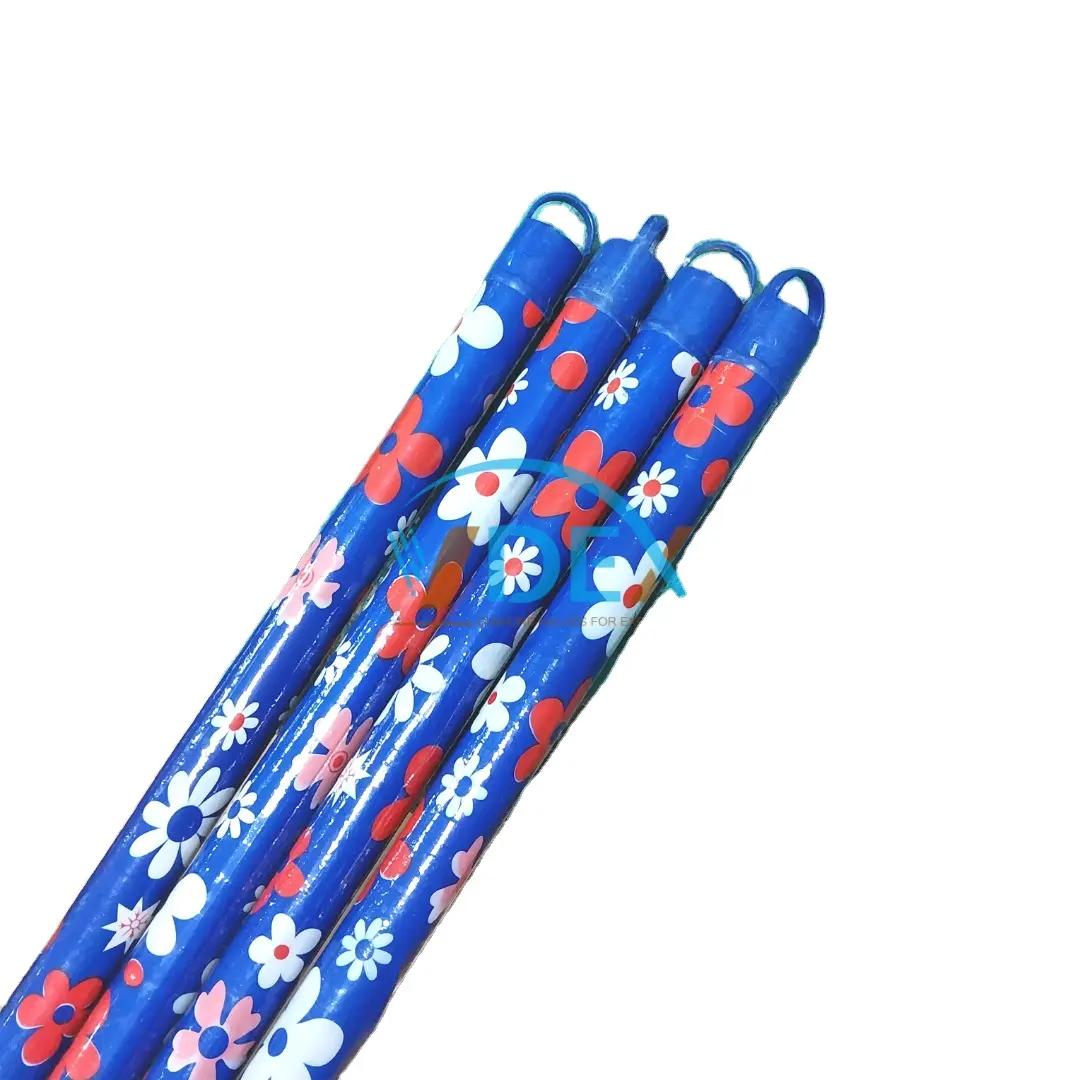 DURABLE SHORT/LONG CABLE PINNED WOODEN BROOM STICK WITH BLUE FLOWER PVC OUTSIDE COMPETITIVE PRICE HOUSEHOLD ITEMS