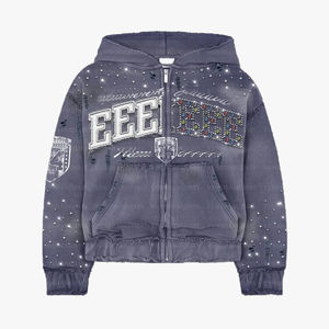 Sweat à capuche Umberto sur mesure, 100% coton molletonné, séchage rapide, avec strass en cristal français, effet délavé au soleil, coupe ample, délavage acide - Product Image 2