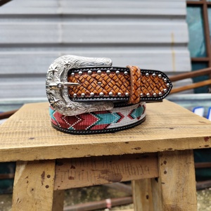 Ceinture de cowboy perlée western vintage conception personnalisée boucle ardillon en alliage de zinc pleine fleur bracelet en cuir véritable concepteur écologique - Product Image 6