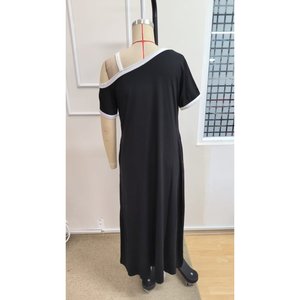 Women's Short-Sleeved One-Shoulder Midi <b>Viscose</b> <b>Dress</b>, 34671 - Black - Product Image 6
