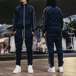 Reflective Zip Chándal Jogger Set Mens Slim Fit Dos piezas Ropa deportiva Activewear Chándal - Product Image 4