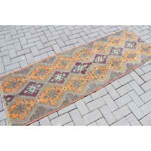 Alfombra Turca, Alfombra Vintage de 2.3x7.1 pies, Alfombra Oriental de Lana Marrón Anaranjado - Product Image 2