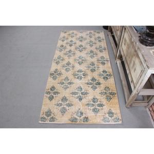 Turkish Vintage Rug, <b>Runner</b> 2.3x6.2 ft (71x190 cm) Rug, <b>Green</b> Southwestern Wool Rug - Product Image 1