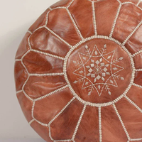 Pouf ottoman marocain bohème en cuir véritable tanné, poufs ronds cousus à la main, décoration intérieure/extérieure, siège bas, repose-pieds