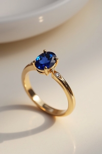 Oro Sólido Elegante 10K 14K 18K Joyería Fina Anillo Solitario Personalizado Zafiro Azul Diamante Acentos Bodas Fiestas Aniversarios - Product Image 2