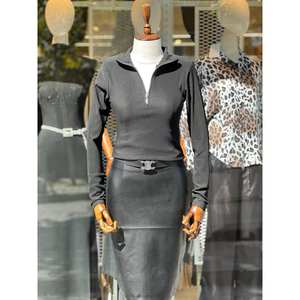 Blusa de Manga Larga con Cuello Medio Alto y Cierre de Cremallera, Diseño Sencillo de Tejido Ottoman - Product Image 3