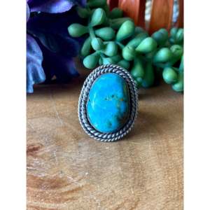 Vintage Navajo Royston Turquoise Sterling <b>Silver</b> <b>Ring</b> Size 7.5-Natural Gemstone Fine Jewelry for <b>Men</b> - Product Image 1