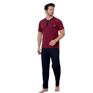Ensemble de pyjama pour homme, grande taille, manches courtes, en coton mélangé respirant, confortable, élégant, pour se détendre - Product Image 5