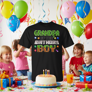 T-shirt con numero pixel 'Nonno del Compleanno' per feste di compleanno, personalizzabile, maglietta promozionale - Product Image 3
