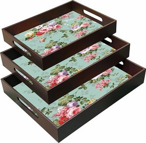 Bandejas de servir de madera de Acacia impresas personalizadas, platos de desayuno MDF de estilo fantástico, uso doméstico, vidrio decorativo para servir alimentos todos los días - Product Image 3