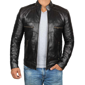 <b>Men's</b> Premium Leather <b>Jacket</b> Winter Casual Fashion Modern Classic Design Windproof Waterproof Stand Collar Front Logo - Product Image 3