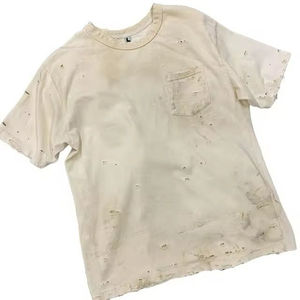 T-shirts tendance unis coupe classique effet usé pour hommes 100% coton écologique couleur personnalisée légers logo personnalisé - Product Image 5